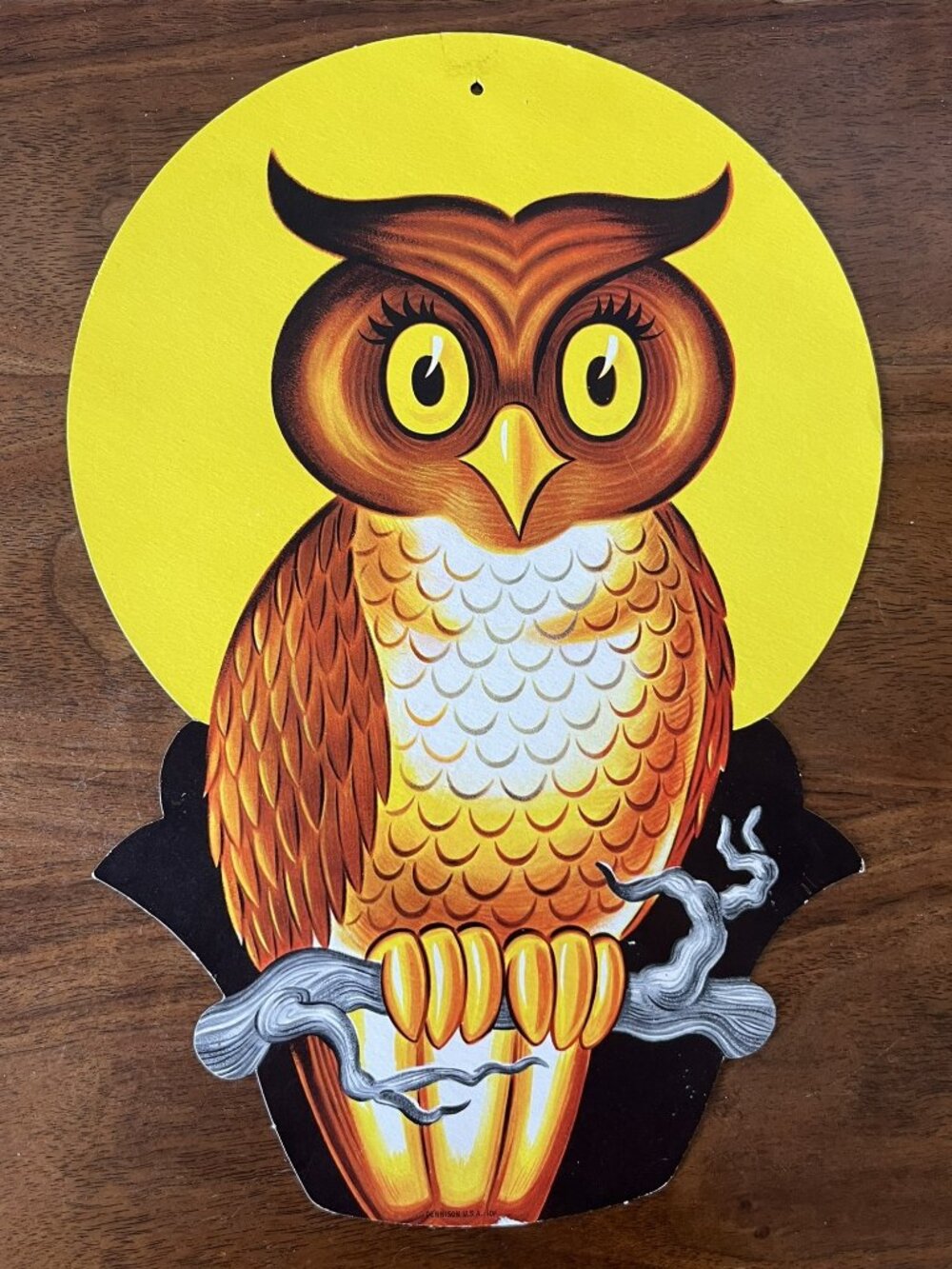 Vintage Halloween Dennison Owl & Full Moon Die Cut 11" Cardstock Wall Decor USA